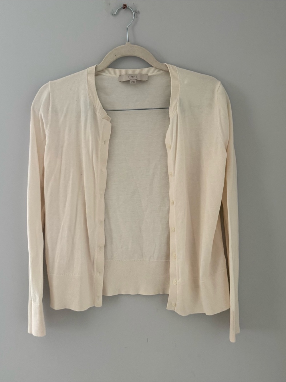 LOFT 100% Cotton Cream Lightweight Button-Front Cardigan